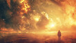 © standret - Woman standing in a surreal cosmic landscape at sunset