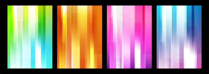 Wall Mural - Blurred bright colored abstract backgrounds with vertical dynamic lines. Futuristic defocused vibrant color gradients for creative graphic design. Vector illustration.