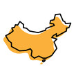 China country simplified map. Orange silhouette with thick black sharp contour outline isolated on white background. Simple vector icon