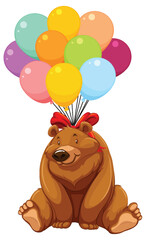 Poster - A happy bear tied to vibrant, multicolored balloons