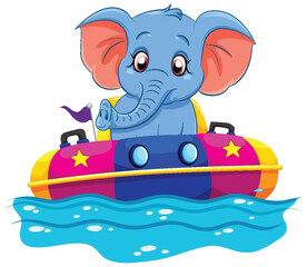 Poster - Cartoon elephant on a colorful boat in water