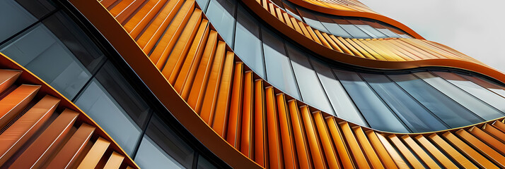 abstract patterns in architectural marvels an orange building stands tall against a clear blue sky, 