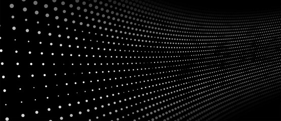 Poster - Abstract background of points. White wave. Cyber particles. Big data stream. Vector illustration