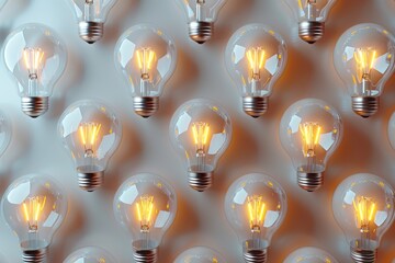 Multiple glowing light bulbs against a textured blue backdrop