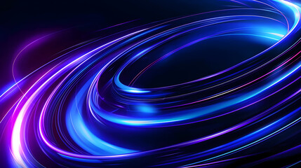 Wall Mural - Blue and purple lines are twisted into spiral on black background.