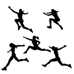 Wall Mural - Silhouette collection of happy woman jumping pose. Silhouette collection of a sporty female model jumps.