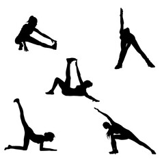 Wall Mural - Silhouette collection of sporty female doing gym exercise. Silhouette collection of woman doing workout pose.