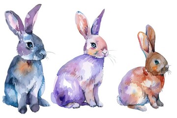 Canvas Print - Three adorable watercolor rabbits sitting side by side. Perfect for Easter or animal-themed designs