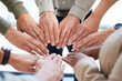 © peopleimages.com - Hands, circle and together for diversity and business community, collaboration and teamwork. Support, colleagues or employee connection for businesspeople, solidarity or trust for staff or workforce