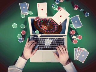 Laptop with online casino. Artificial intelligence. 