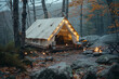Illuminated tent in woods