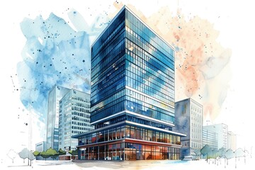 Canvas Print - Detailed watercolor sketch of a building in a city. Ideal for architectural projects or urban themed designs