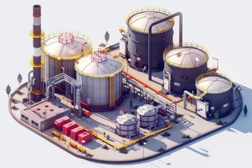 Wall Mural - A factory with numerous tanks and pipes. Suitable for industrial concepts