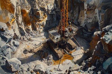 Wall Mural - Construction crane that is standing in the middle of a mountain