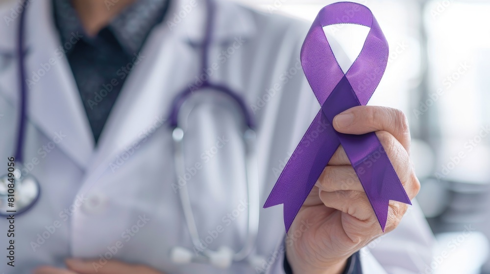 Purple Adhd Ribbon The doctor held a purple awareness ribbon symbolizing support for ...