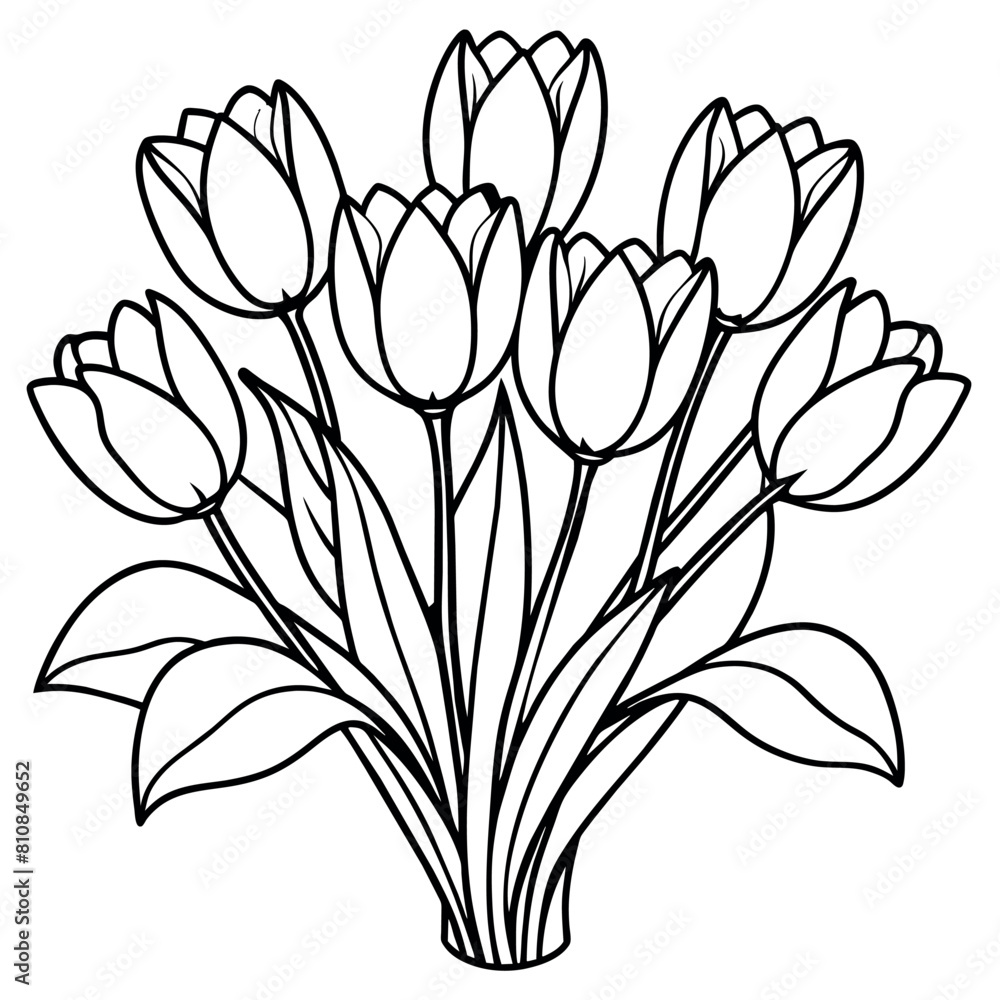 Tulip Flower outline illustration coloring book page design, Tulip ...