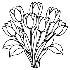 Wall Mural - Tulip Flower outline illustration coloring book page design, Tulip Flower black and white line art drawing coloring book pages for children and adults
