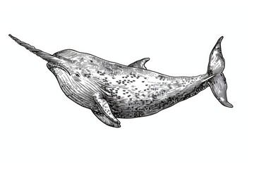 Sticker - A detailed drawing of a humpback whale. Suitable for educational materials