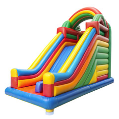 A colorful inflatable slide ready for children to play on