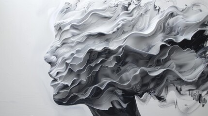 Wall Mural - A black and white abstract painting of the profile of an woman