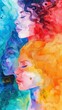 © Svitlana - Abstract colorful art watercolor painting depicts International Women's Day, 8 March of different cultures and ethnicities together. concept of gender equality and the female empowerment movement.