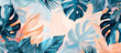 Adorable banner with monstera leafs. Illustration for background.