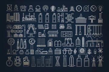 Sticker - Assorted icons on dark backdrop, ideal for graphic design projects