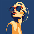 Fashionable girl. Young beautiful fashion woman with sunglasses Abstract female portrait, contemporary design, vector illustration drawing in five colors