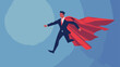 Businessman superhero. Flying man dressed in a cloak