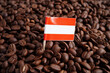 Austria flag on coffee beans, shopping online for export or import food product.