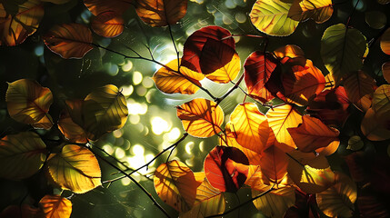 Wall Mural - light play among autumn leaves on a tree