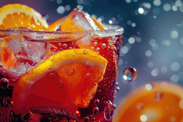 Canvas Print - A glass of soda with orange slices and ice. Perfect for summer beverage concept