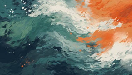 Wall Mural - a painting with a blue and green swirl with orange splatters. the painting has a lot of movement and