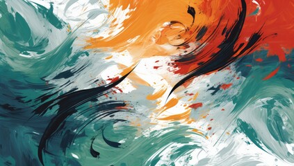 Wall Mural - a painting with a blue and green swirl with orange splatters. the painting has a lot of movement and