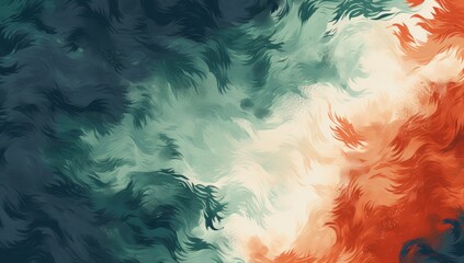Wall Mural - a painting with a blue and green swirl with orange splatters. the painting has a lot of movement and