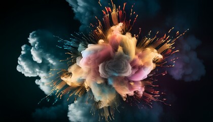Wall Mural - capturing vibrant particles bursting outward from a central point, radiating dynamic energy and move