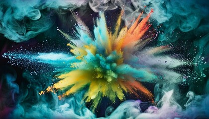 Wall Mural - capturing vibrant particles bursting outward from a central point, radiating dynamic energy and move