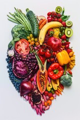Wall Mural - A heart made of fruits and vegetables. The heart is made of a variety of fruits and vegetables, including apples, bananas, tomatoes, and broccoli. Concept of health and vitality