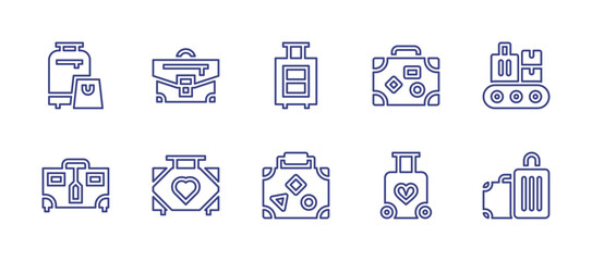Suitcase line icon set. Editable stroke. Vector illustration. Containing suitcase, bagagge, luggage, briefcase, conveyor.