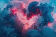 A heart-shaped cloud of smoke with a pink and blue hue. The smoke is billowing and swirling, creating a sense of movement and energy. The heart shape is a symbol of love and affection