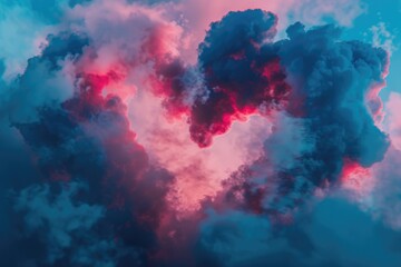 Sticker - A heart-shaped cloud of smoke with a pink and blue hue. The smoke is billowing and swirling, creating a sense of movement and energy. The heart shape is a symbol of love and affection