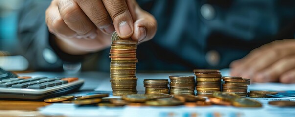 Poster - The coins symbolize the tangible results of his business efforts, and his action of taking them suggests a sense of accomplishment