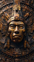 Wall Mural - A large bronze mask with many faces.