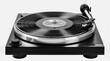 Classic vinyl record player spinning a disc, black and silver turntable