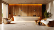 Modern wellness spa reception with elegant wooden designs and chic furniture