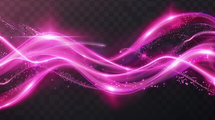 Wall Mural - effects of neon glow lines on transparent background. magic pink waves, abstract flash trails, glowi