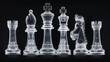 Transparent X-ray view of chess pieces aligned on a dark background