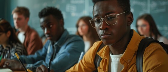 Canvas Print - A variety of mature students using laptops and notebooks in the classroom during adult education class. Male and female students listen to lectures and take notes during the class.