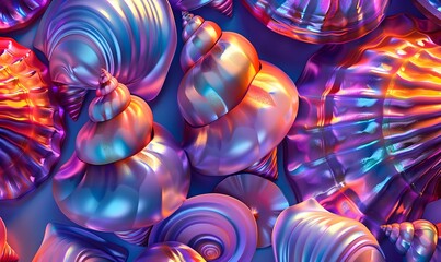 shellfish background iridescent pattern wallpaper blue orange turquoise purple vivid bold texture, Generative AI