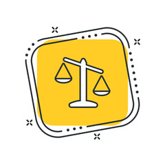 Cartoon scales icon vector illustration. Weight on isolated yellow square background. Justice sign concept.